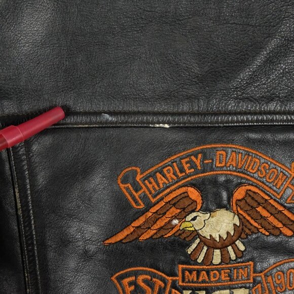 Vintage Harley Davidson Vest Mens Medium Black Leather Eagle AMF Biker - Picture 10 of 10